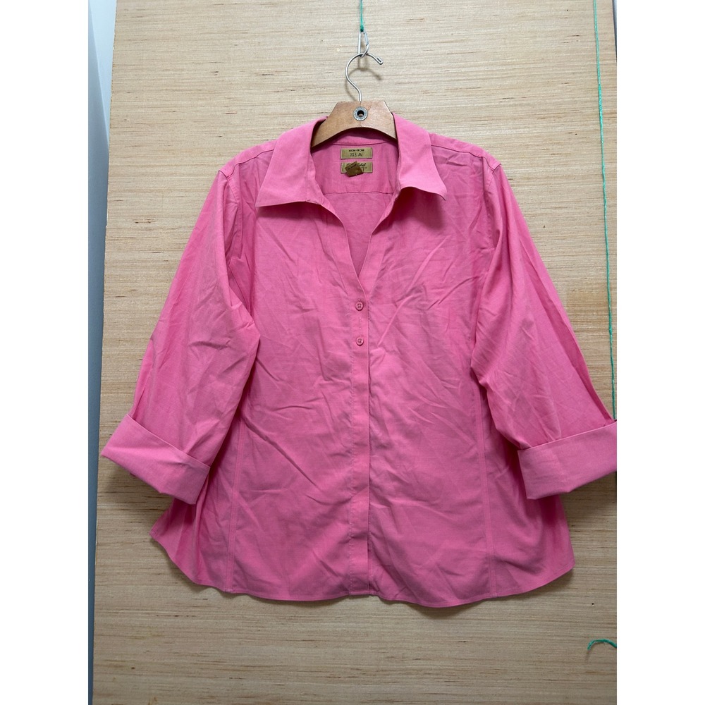Gold Label Investments Pink Non-Iron Button‎ Up Shirt 3/4 Sleeve Plus Size 16W